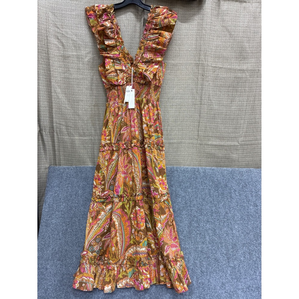 Love The Label Anthropologie Paisley Floral Ruffle Maxi Dress NWT Small